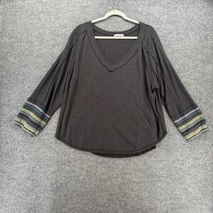DEX Sweater Womens 2X Gray Waffle Knit V-Neck Relaxed Casual Hippie Boho